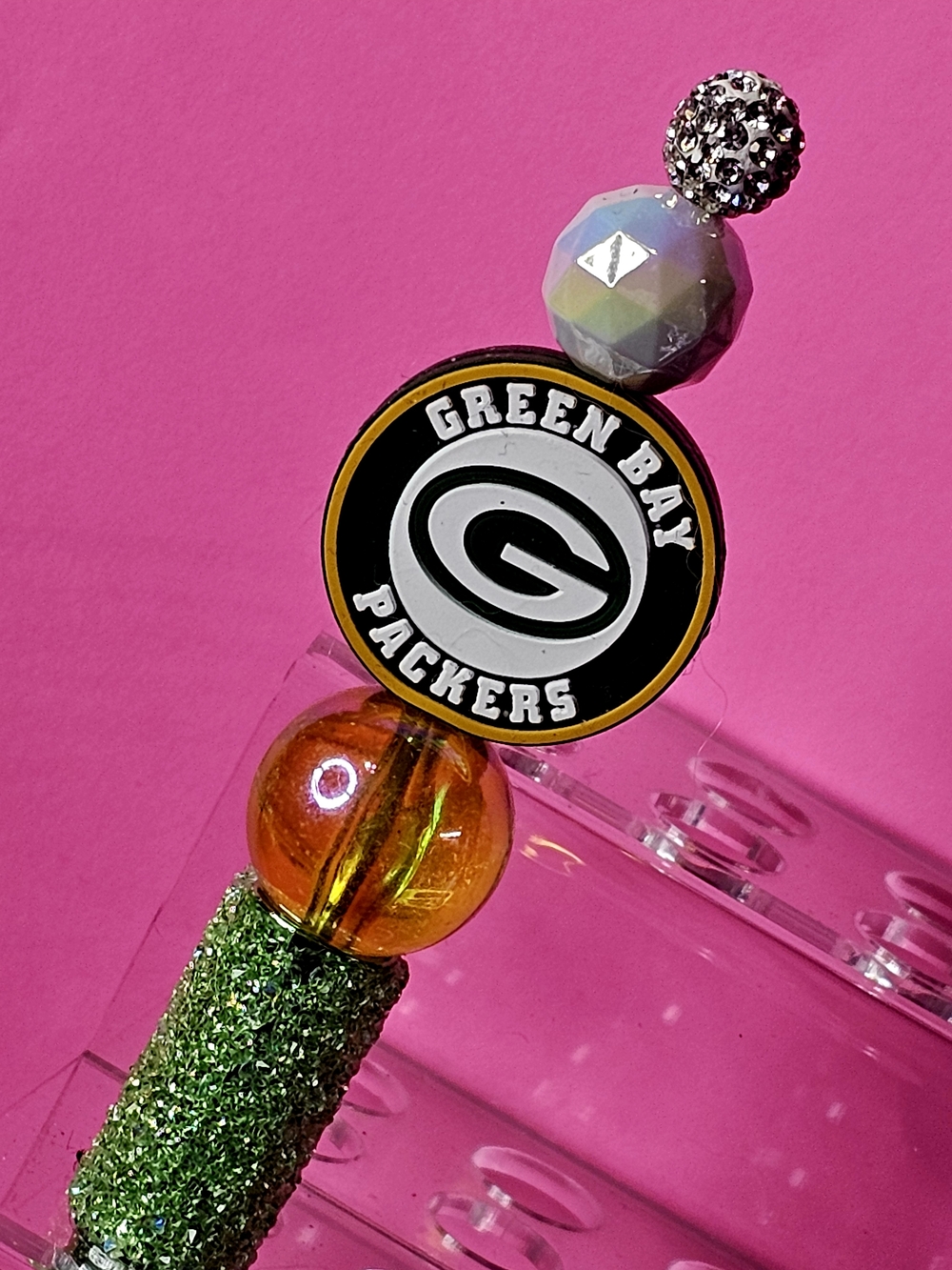 NFL Green Bay Packers Sparkly/Blingy Custom Created Super Fan Beaded Pen